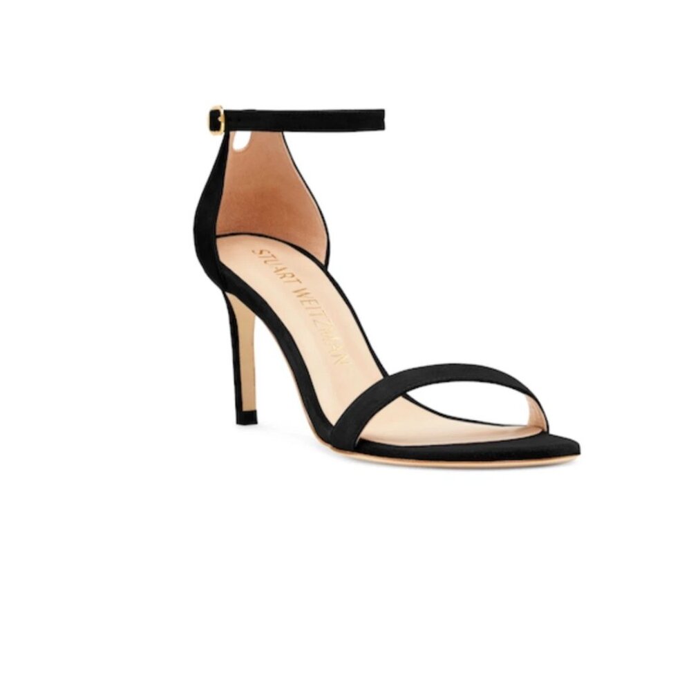 Stuart Weitzman NUNAKEDSTRAIGHT sandals Black Suede Size 8, NEW with box/duster